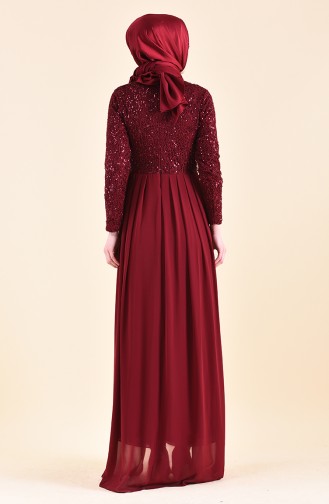 Claret Red Hijab Evening Dress 4115-03