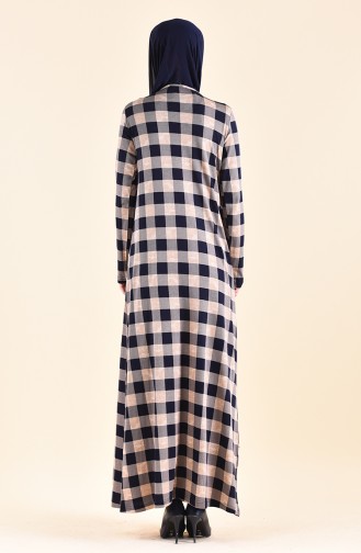 فستان كاجوال بتصميم مُطبع 99182-01 لون كحلي وبيج 99182-01