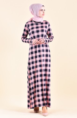 فستان كاجوال بتصميم مُطبع 99182-02 لون كحلي ووردي باهت 99182-02