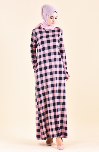 فستان كاجوال بتصميم مُطبع 99182-02 لون كحلي ووردي باهت 99182-02