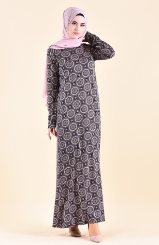 فستان كاجوال بتصميم مُطبع 99182A-01 لون كحلي 99182A-01