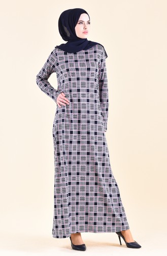 فستان كاجوال بتصميم مُطبع 99182C-01 لون كحلي 99182C-01