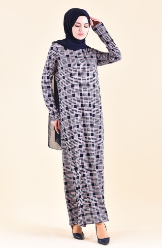 فستان كاجوال بتصميم مُطبع 99182C-01 لون كحلي 99182C-01