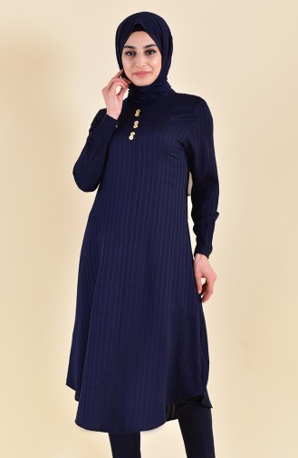 EFE Button Detail Striped Tunic 0367-02 Navy Blue 0367-02