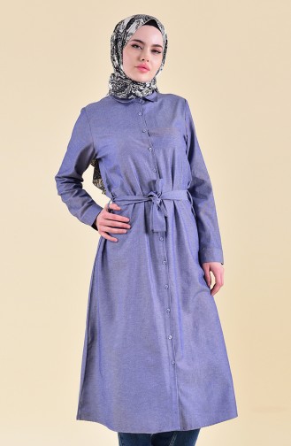 Minahill Buttoned Belted Tunic 8204-11 Gray Navy Blue 8204-11