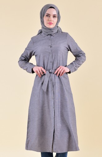 Minahill Buttoned Belted Tunic 8204-12 Gray Black 8204-12