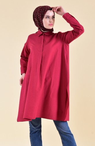 Gizli Düğmeli Yırtmaçlı Tunik 6478-10 Bordo