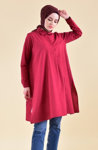 Gizli Düğmeli Yırtmaçlı Tunik 6478-10 Bordo