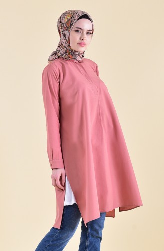 Gizli Düğmeli Yırtmaçlı Tunik 6478-02 Soğan Kabuğu