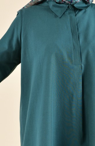 Gizli Düğmeli Yırtmaçlı Tunik 6478-05 Zümrüt Yeşili