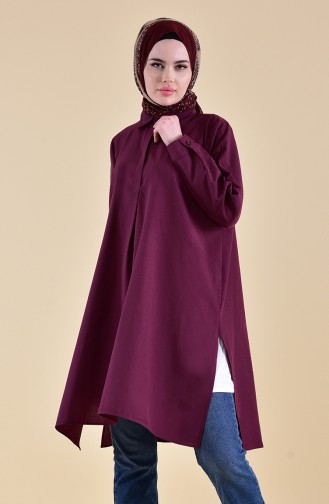 Gizli Düğmeli Yırtmaçlı Tunik 6478-03 Mürdüm