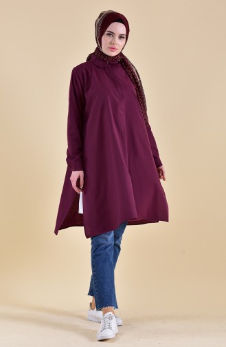Gizli Düğmeli Yırtmaçlı Tunik 6478-03 Mürdüm
