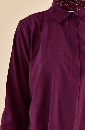 Gizli Düğmeli Yırtmaçlı Tunik 6478-03 Mürdüm