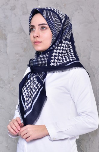 Patterned Cotton Shawl 2191-11 Navy Blue 2191-11