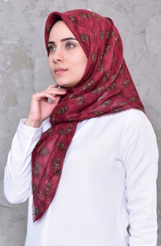 Yaprak Desenli Petekli Dokuma Cotton Eşarp 2195-10 Vişne 2195-10