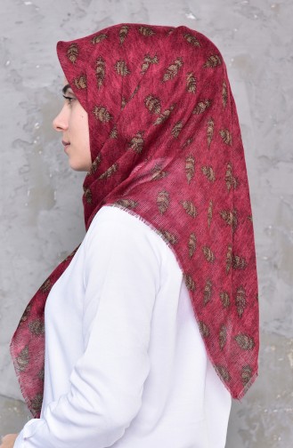 Yaprak Desenli Petekli Dokuma Cotton Eşarp 2195-10 Vişne 2195-10