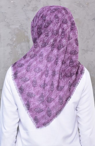 Leaf Patterned Honeycomb Woven Cotton Shawl 2195-12 Purple 2195-12