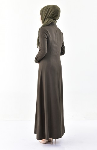 Pocket Detailed Button Abaya 4110-01 Khaki 4110-01