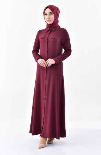 Pocket Detailed Button Abaya 4110-02 Claret Red 4110-02