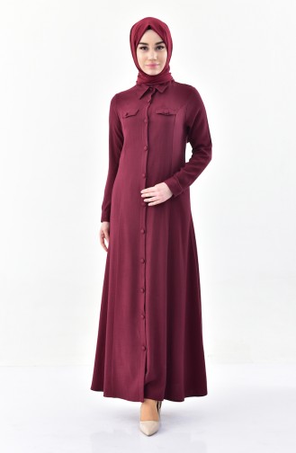 Pocket Detailed Button Abaya 4110-02 Claret Red 4110-02