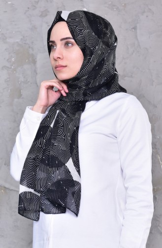 Petek Desenli Cotton Şal 24733-02 Siyah 24733-02