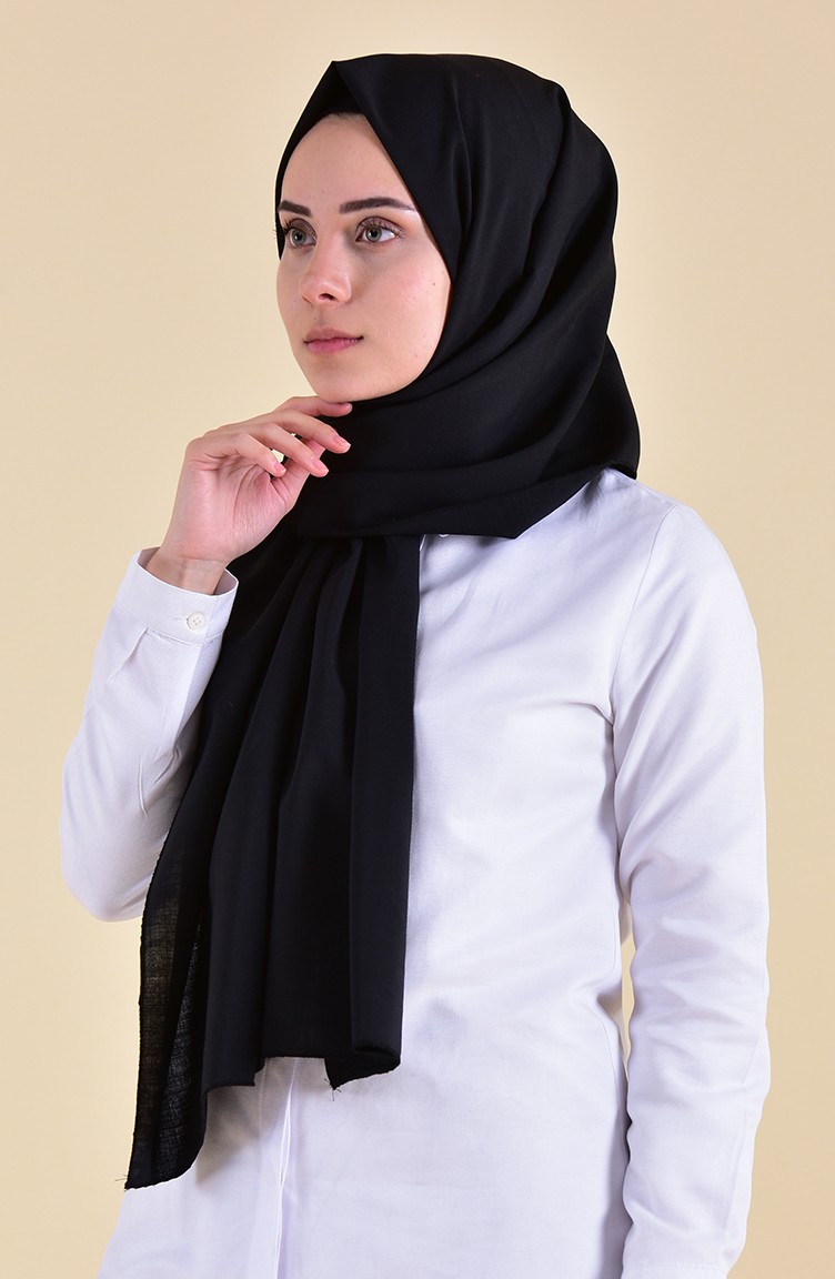 Düz Keten Şal 4088-01 Siyah