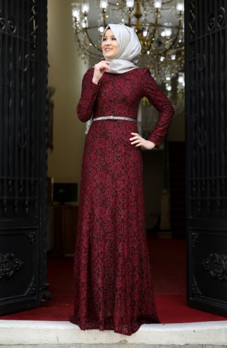 Robe de Soirée a Dentelle 3206-01 Bordeaux 3206-01