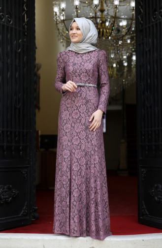 Dusty Rose Hijab Evening Dress 3206-02