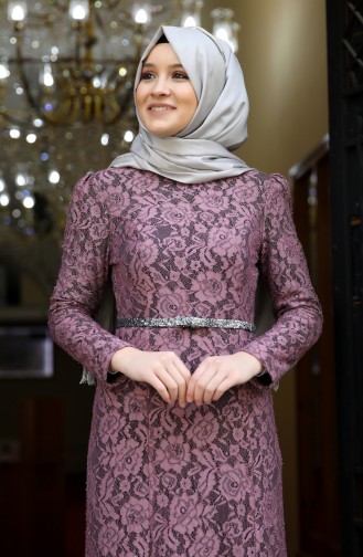 Dusty Rose Hijab Evening Dress 3206-02
