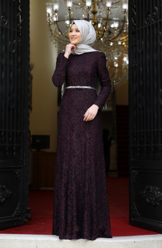 Purple Hijab Evening Dress 3206-04