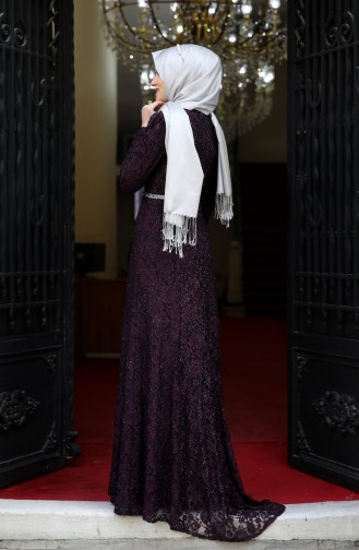 Purple Hijab Evening Dress 3206-04