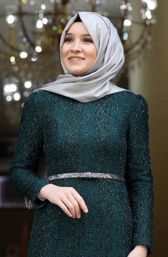 Emerald Green Hijab Evening Dress 3190-01
