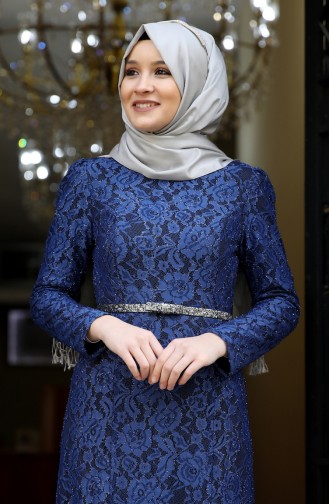 Indigo Hijab Evening Dress 3206-07