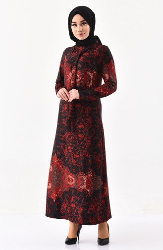 Dilber Foil Printed Dress 1119-03 Bordeaux 1119-03