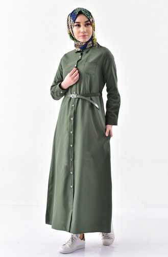 إيليف سو فستان بتصميم حزام للخصر 1280-07 لون أخضر كاكي 1280-07