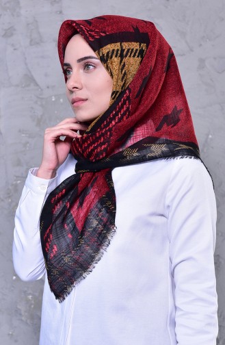 Patterned Decorated Cotton Shawl 901456-08 Black Red 901456-08