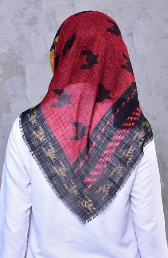 Patterned Decorated Cotton Shawl 901456-08 Black Red 901456-08