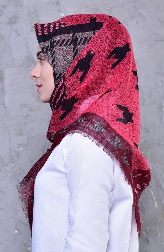 Patterned Decorated Cotton Shawl 901456-14 Cherry 901456-14