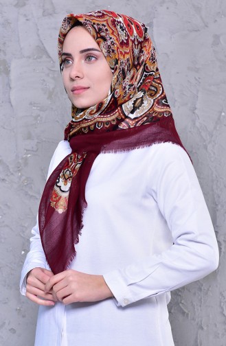 Patterned Flamed Cotton Shawl 901459-14 Bordeaux 901459-14