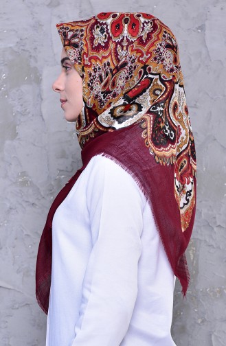 Patterned Flamed Cotton Shawl 901459-14 Bordeaux 901459-14