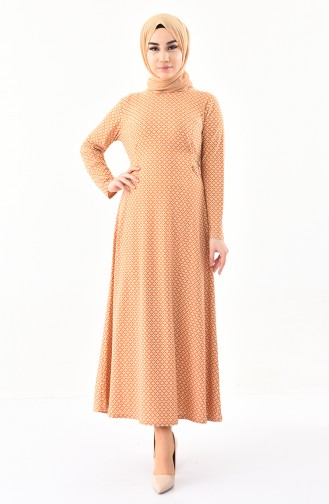 دلبر فستان بتصميم مُطبع1131-03 لون اصفر داكن 1131-03