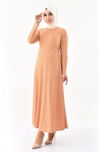 دلبر فستان بتصميم مُطبع 1131-05 لون اصفر داكن 1131-05