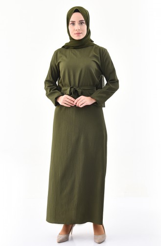 ايلميك فستان بتصميم حزام للخصر  5249-02 لون أخضر كاكي 5249-02