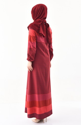 فستان بتصميم مُخطط 4082-01 لون خمري 4082-01