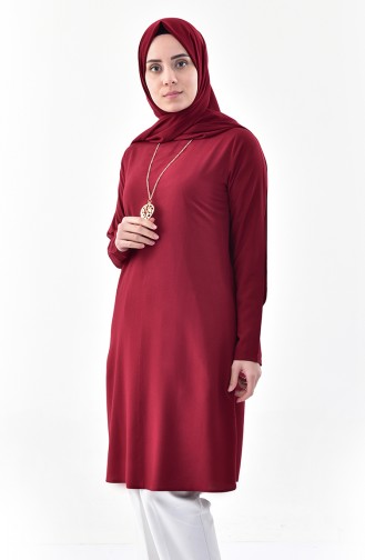 Sude Necklace Detailed Tunic 3164-01 Claret Red 3164-01