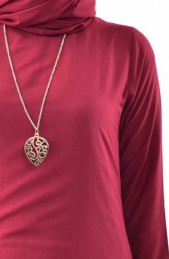 Sude Necklace Detailed Tunic 3164-01 Claret Red 3164-01