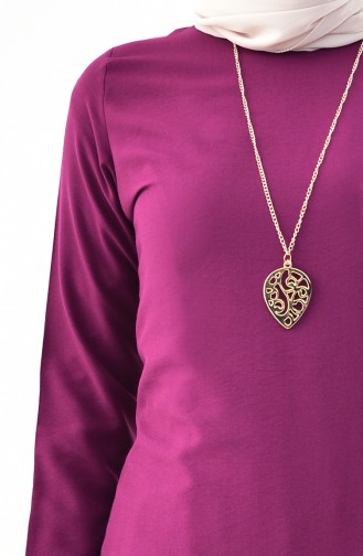 Sude Necklace Detailed Tunic 3164-02 Plum 3164-02