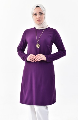 Sude Necklace Detailed Tunic 3164-05 Purple 3164-05