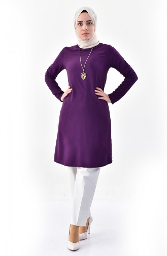 Sude Necklace Detailed Tunic 3164-05 Purple 3164-05