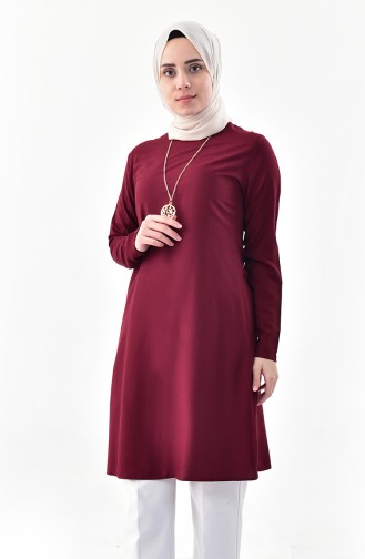 Sude Necklace Detailed Tunic 3164-09 Cherry 3164-09